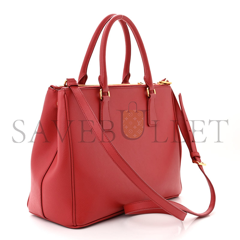 Pra*a saffiano galleria double zip tote fuoco 1ba863 (28*19.5*12cm)